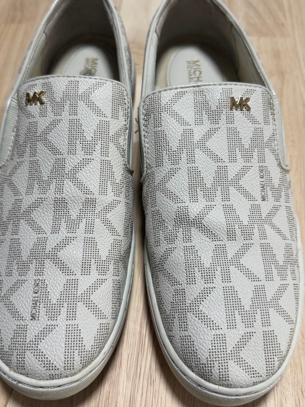 Michael Kors White MK Monogram Slip-On Loafers